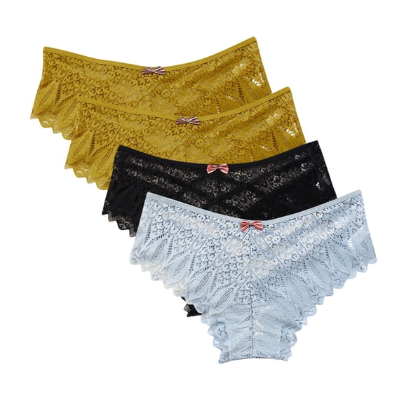 Lace Panties 4 Pack Seamless Underwear for Women Lace Thong Cheeky Panties Breathable Briefs Stretch High Cut Plus Size Ladies Bikini Thongs Women's Underwear Pack Blue S