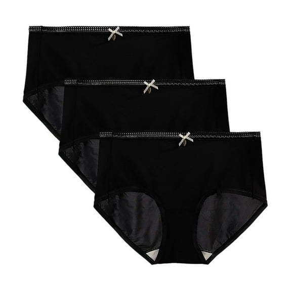 Lace Panties Women's Solid Color Breathable Underwear Silk Underwear Ice Silk Thin Underwear Women's Underwear Pack Black M