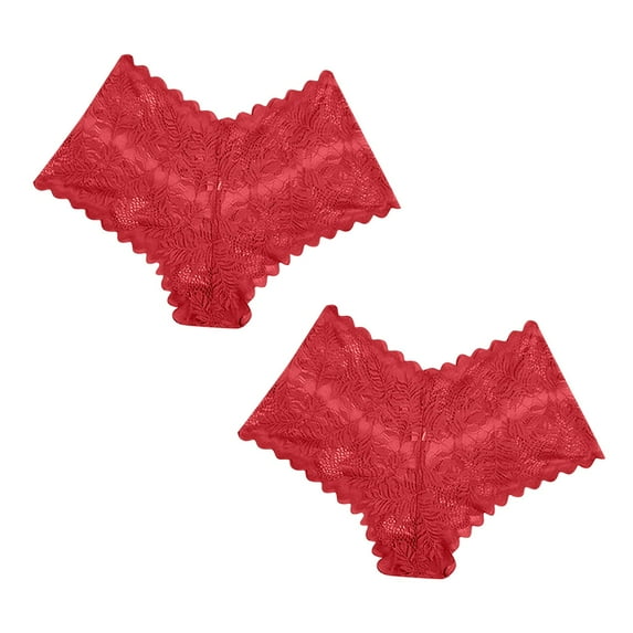 Lace Panties for Women Elastic Low Waist Underwear Breathable Lace Trim Solid Color Brifs