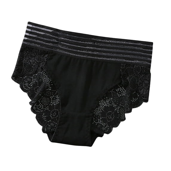 Lace Panties for Women Womens High Waist Panties Soft Stretchy Lace Patchwork Underwear Sheer Breathable Comfortable Briefs Black L
