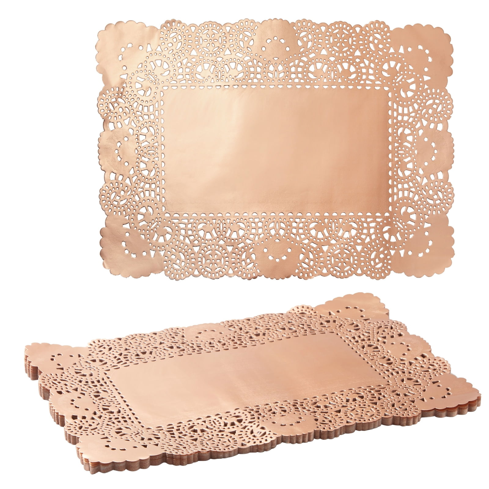 Lace Paper Doilies, Rose Gold Foil Placemats (14 x 10 In, 60 Pack