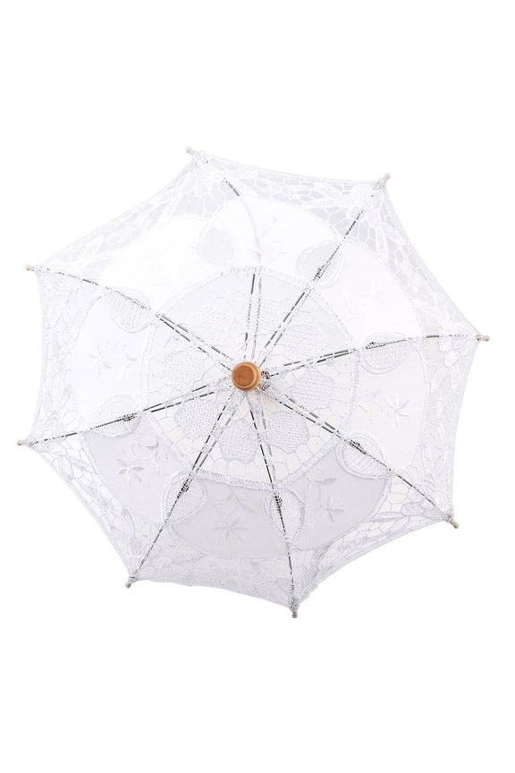 Lace Parasol Umbrella Wedding White Cotton Fashion Wooden Handle Decoration Umbrella ,Wedding Accessories great for bridesmaids and flower girls S- White