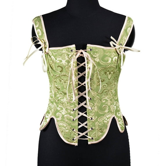 Lace Patchwork Corset Tops, Fashion Women's Sweet Tie Corset Petals Print Underwear Shapewear New Lace up Corset Tops Plus Size Style B-8 Green M