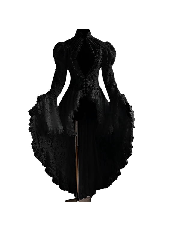 Lace Patchwork High Neck Dress Elegant Swallowtail See Through Bodycon Gothic Style Formal Gown