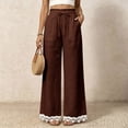 thumbnail image 1 of Lace Patchwork Pants for Women Elastic High Waist Drawstring Wide Leg Pants Causal Loose Palazzo Pants, 2XL, 1 of 7