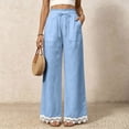 thumbnail image 1 of Lace Patchwork Pants for Women Elastic High Waist Drawstring Wide Leg Pants Causal Loose Palazzo Pants, S, 1 of 7