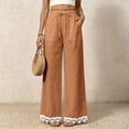 thumbnail image 1 of Lace Patchwork Pants for Women Elastic High Waist Drawstring Wide Leg Pants Causal Loose Palazzo Pants, S, 1 of 7