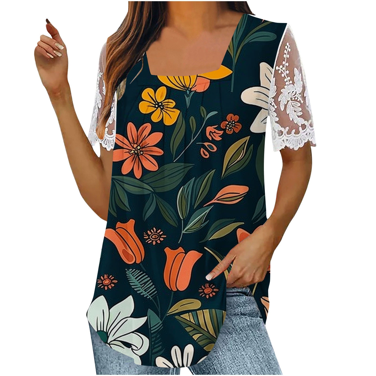 Ladies Top Striped Floral Patchwork Ladies T-Shirt