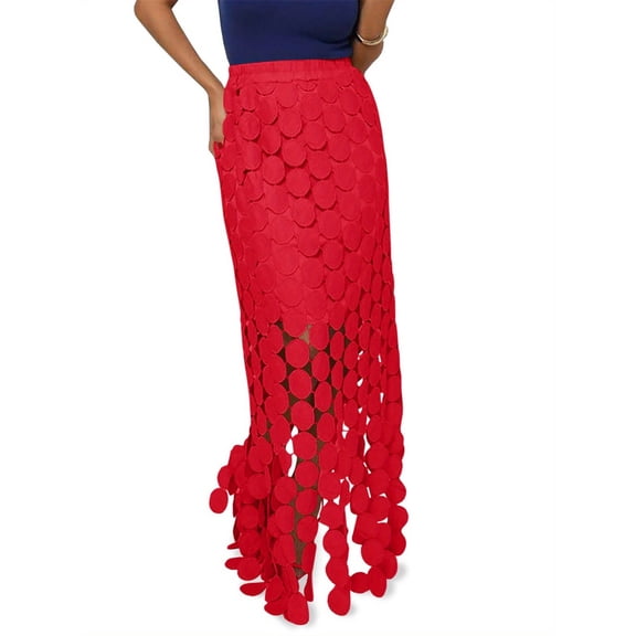 Lace Patchwork Women's Hollow Out Maxi Skirts High Waisted Boho Fringe Hem Long Skirt