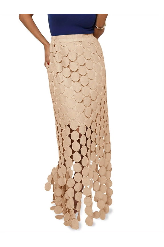 Lace Patchwork Women's Hollow Out Maxi Skirts High Waisted Boho Fringe Hem Long Skirt