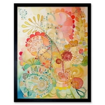 Lace Pattern Flower Blooms Folk Art Watercolour Painting Art Print Framed Poster Wall Decor 12x16 inch