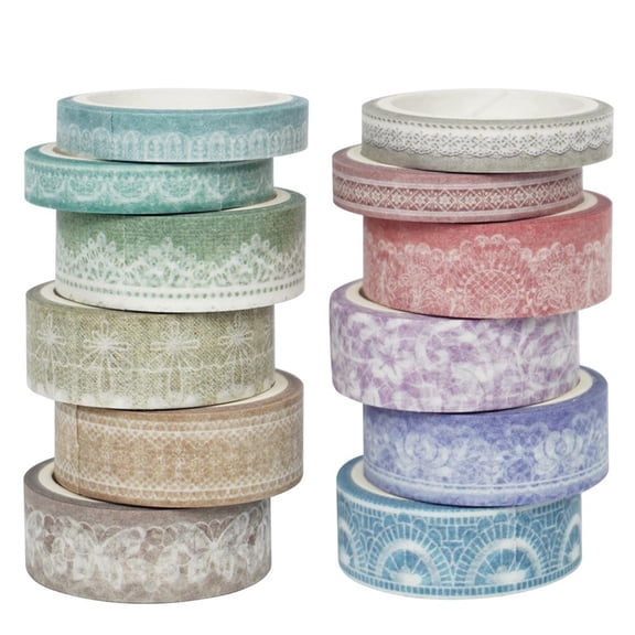 Lace Patterns Washi Tape Set 12 Rolls, Decorative Paper Sticker for Planner Scrapbook Journal DIY Arts Craft