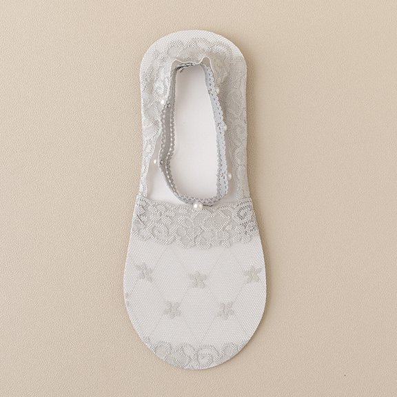 Lace Pearl Non-Slip Invisible Ankle Socks - Short Summer Socks for Women (One Size, 6 Pairs)