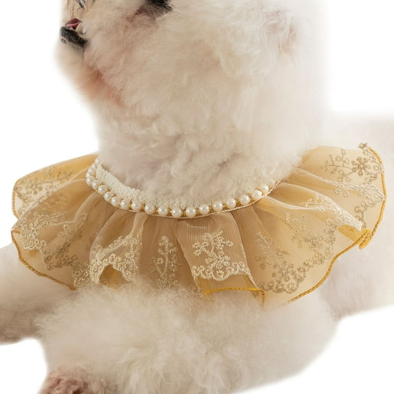 Lace Pet Collar Breathable Stylish Pet Supplies Dog Cat Lace Collar with Artificial Pearls for Dog
