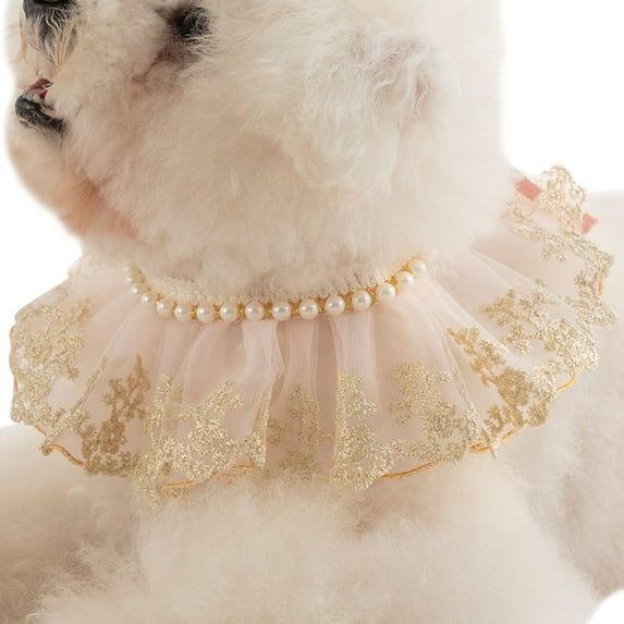 Lace Pet Collar Breathable Stylish Pet Supplies Dog Cat Lace Collar with Artificial Pearls for Dog