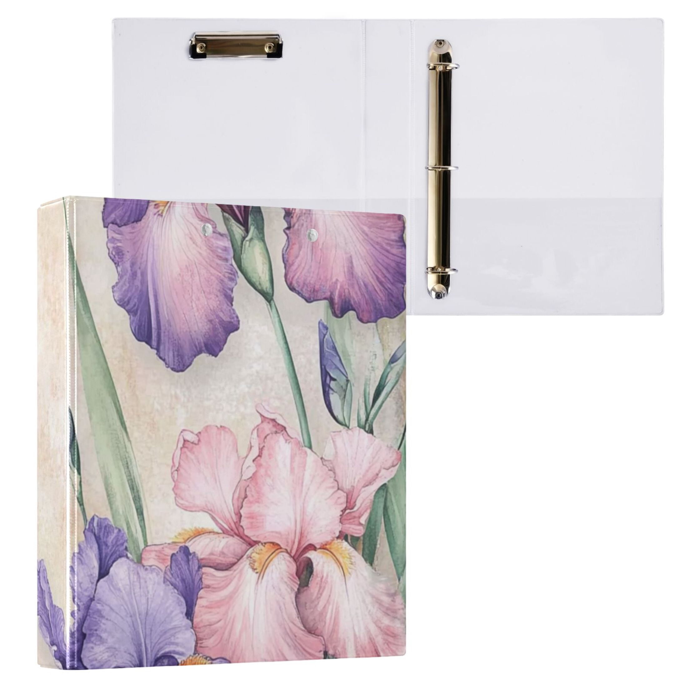 Lace Phalaenopsis Flowers 3 Ring Binders 1.5 inch Hardcover File Folders with Interior Pockets A4 Size Organizer for School Office Hospital