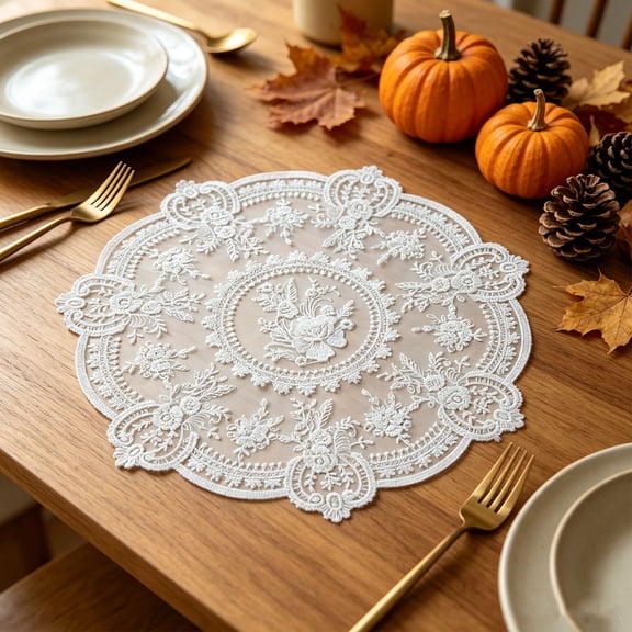Lace Placemat, Vintage Crochet Table Mat Elegant Decorative Doily Washable Tabletop Protector, French Style Placemat for Dining Table Weddings Coffee Table Home Decor