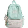 thumbnail image 1 of Lace Plaid Backpack, Mixed Pattern and Ribbon Bows, Spacious Lightweight Backpack for Commute Shopping, Lightweight study Bookbag with Front Zipper and Side Pockets, Green, 1 of 4