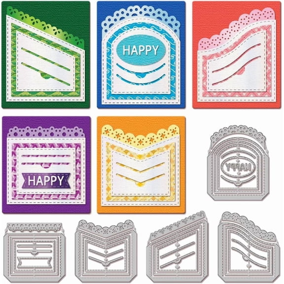 Lace Pocket Cutting Dies Pocket Background Die Cuts Stitched Slots Pocket Cutting Dies for DIY Scrapbooking Card Making Journal Embossing Paper Craft Decor DIY