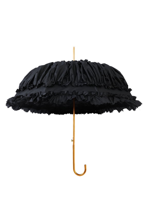 Lace Princess Umbrella, Ruffled Sunshade & Rain Umbrella with Curved Handle for Brides, Weddings, Cosplay & Outdoor Events  Black