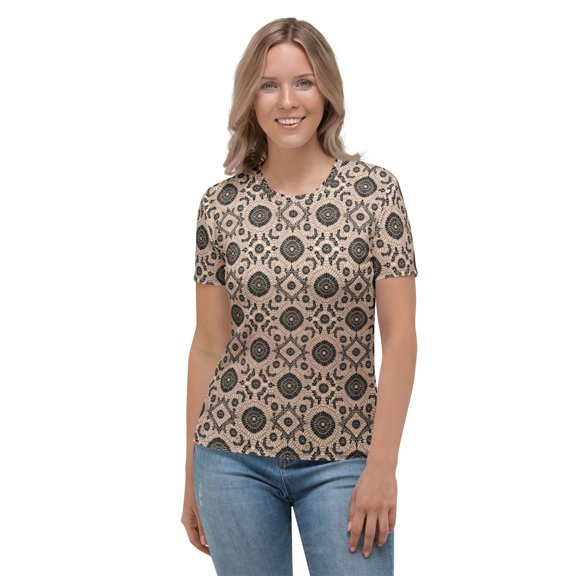 Lace Print Poly Shirt, Poly Shirt with Lace Print, Poly T-Shirt with Lace Print, Cream Lace Shirt 25