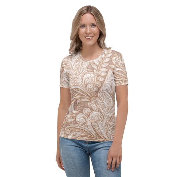 Lace Print Poly Shirt, Poly Shirt with Lace Print, Poly T-Shirt with Lace Print, Cream Lace Shirt 80