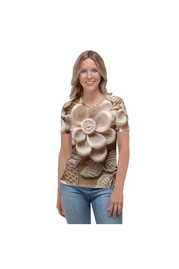 Lace Print Poly Shirt, Poly Shirt with Lace Print, Poly T-Shirt with Lace Print, Cream Lace Shirt 88