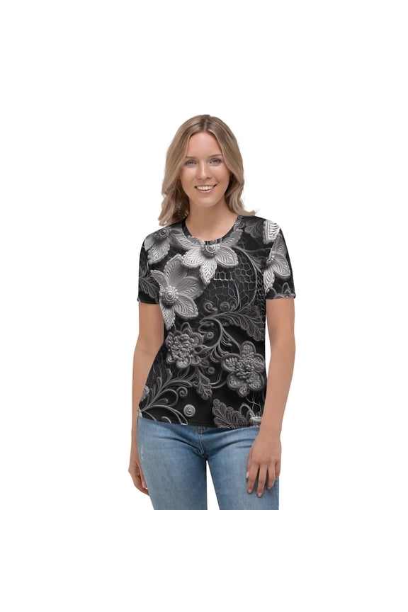 Lace Print Poly Shirt, Poly Shirt with Lace Print, Poly T-Shirt with Lace Print, Lace Shirt 105 (1)