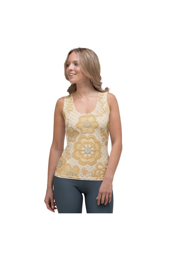 Lace Print Poly Tank Top, Poly Tank Top with Lace Print, Lace Tank Top 129 (1)