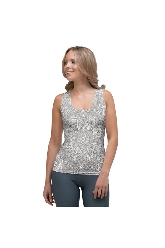 Lace Print Poly Tank Top, Poly Tank Top with Lace Print, Lace Tank Top 130 (1)