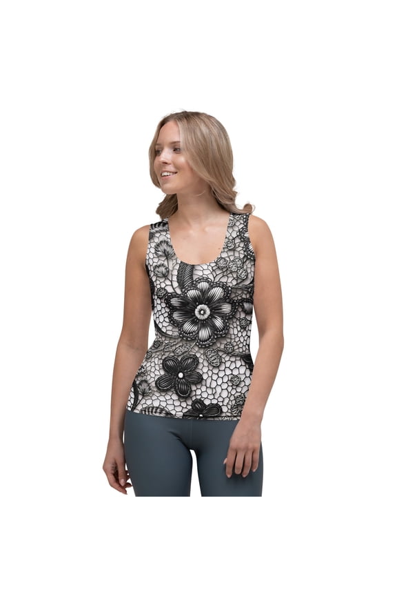Lace Print Poly Tank Top, Poly Tank Top with Lace Print, Lace Tank Top 1