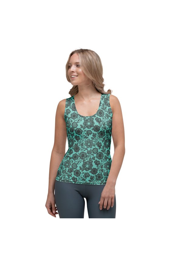 Lace Print Poly Tank Top, Poly Tank Top with Lace Print, Lace Tank Top 27
