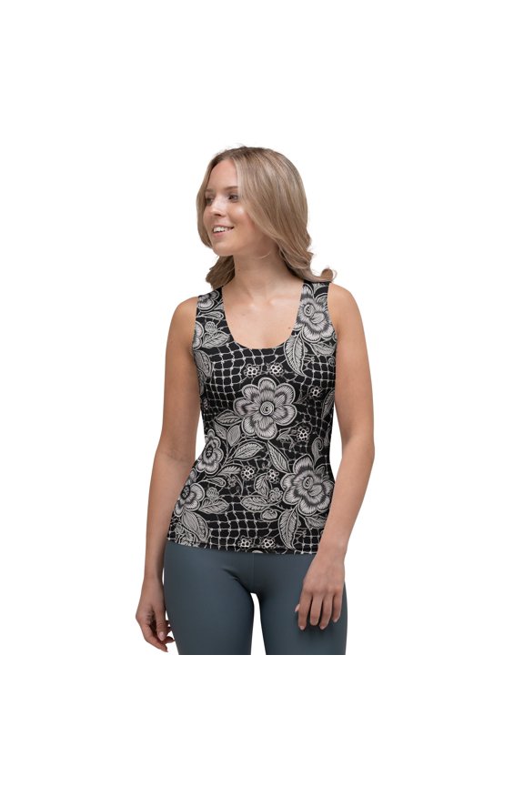 Lace Print Poly Tank Top, Poly Tank Top with Lace Print, Lace Tank Top 2