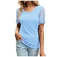 thumbnail image 1 of Lace Puffy Sleeve Women's T-Shirt Round Neck Casual Summer Top Loose Fit Shirt Dress Comfortable Feminine Blouse, 1 of 2