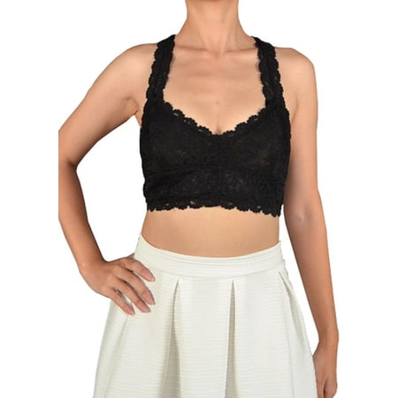 Lace Racerback Bralette Crop Top, S, Black