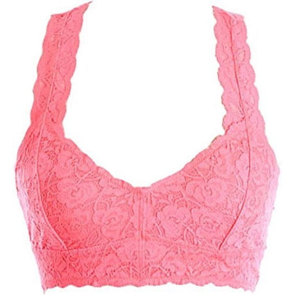 Lace Racerback Bralette Crop Top, S, Coral