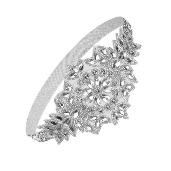 Lace Rhinestone Forehead Headband Prom Hair Accessories Bride 22X10CM White
