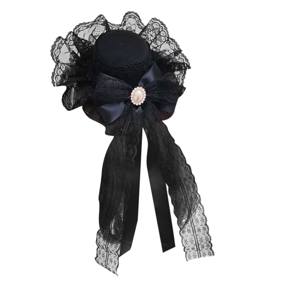Lace Ribbon Bowknot Hat with Veil and Hair Clip NonSlip Women Cosplay Costume Small Hat Hair Ornament Maid Headpiece