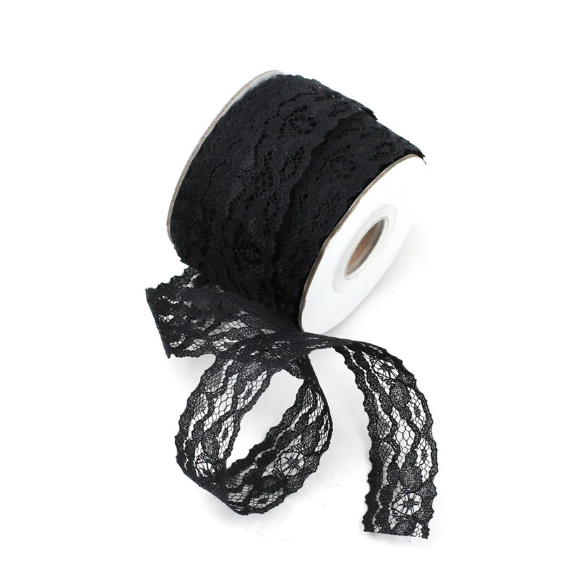 Burlap Fabrics Lace Ribbon Black - 5.5 Inch Wide x 10 Yard Roll for Crafts and Decor