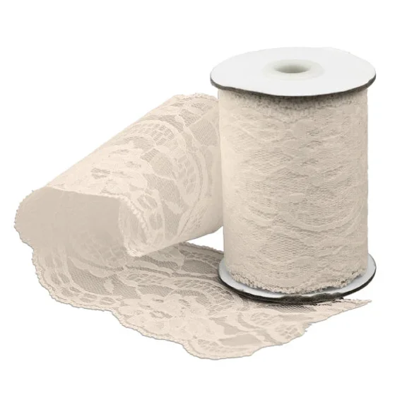 Burlap Fabrics Lace Ribbon Ivory - 4 Inch Wide x 10 Yard Roll for Crafts and Decor