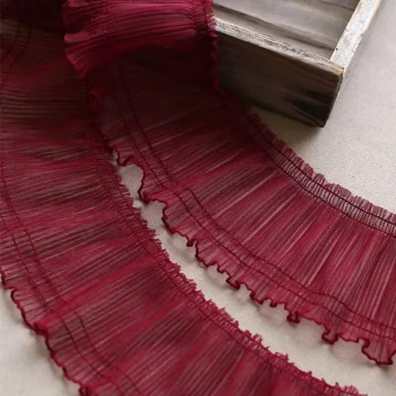 Lace Ribbon, Soft Lace Trim, 10cm Burgundy 5 Yards Lace Material Fabric for Dress Decoration