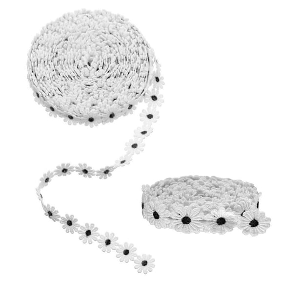 Lace Ribbon Trim Embroidered Sewing Lace Trim, Daisy Flowers Ribbon Applique Fabric for Decorations Crafts Supplies, 6 Yards (Black)