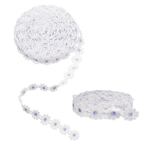 Lace Ribbon Trim Embroidered Sewing Lace Trim, Daisy Flowers Ribbon Applique Fabric for Decorations Crafts Supplies, 6 Yards (Light Purple)