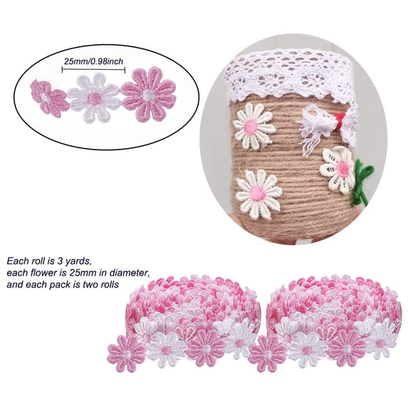 Lace Ribbon Trim Embroidered Sewing Lace Trim, Daisy Flowers Ribbon Applique Fabric for Decorations Crafts Supplies, 6 Yards (White)