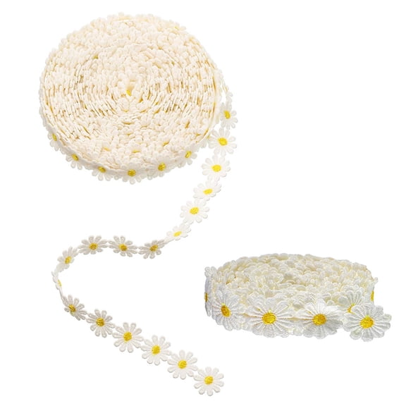Lace Ribbon Trim Embroidered Sewing Lace Trim, Daisy Flowers Ribbon Applique Fabric for Decorations Crafts Supplies, 6 Yards (Yellow)