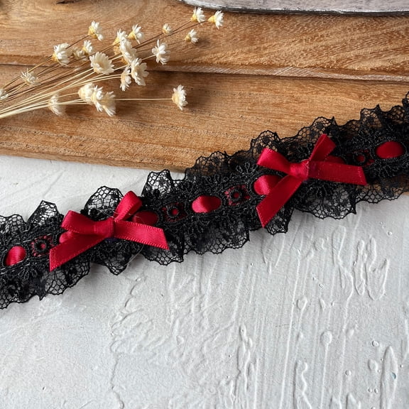 Lace Ribbon Trim for Sewing, Black Red Lace Material Fabric 3.8cm x 3.2yd