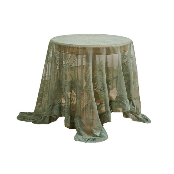 Lace Round Tablecloth, 60 Inch Vintage Crochet Table Cover with Ruffled Edge, Non-Slip Kitchen Dining Tablecloth, Bohemian Home Decor ( Green )