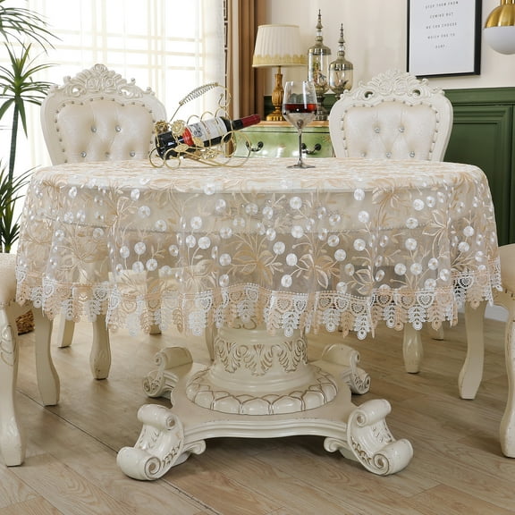 Lace Round Tablecloth Embroidery Coffee Table Cover for Dining Room Picnic Wedding Party Banquet Home Decor