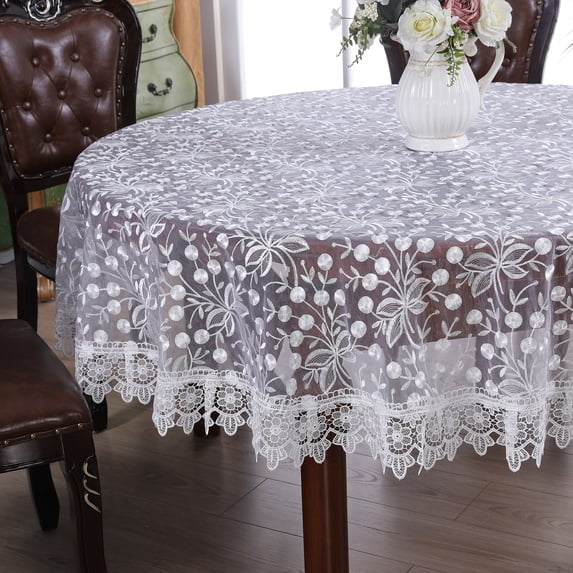 Lace Round Tablecloth Embroidery Coffee Table Cover for Dining Room Picnic Wedding Party Banquet Home Decor