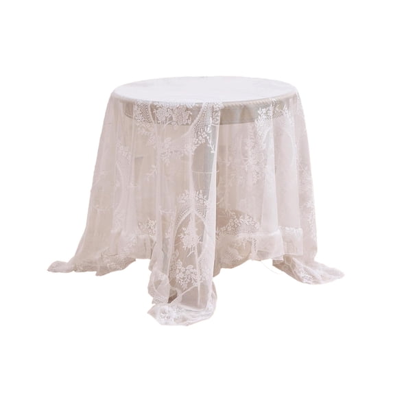 Lace Round Tablecloth Esthetic Ruffled Vintage Table Cover Hollowed-out Non-slide Tablecloth for Home Use Suitable for Everyday Home Decoration